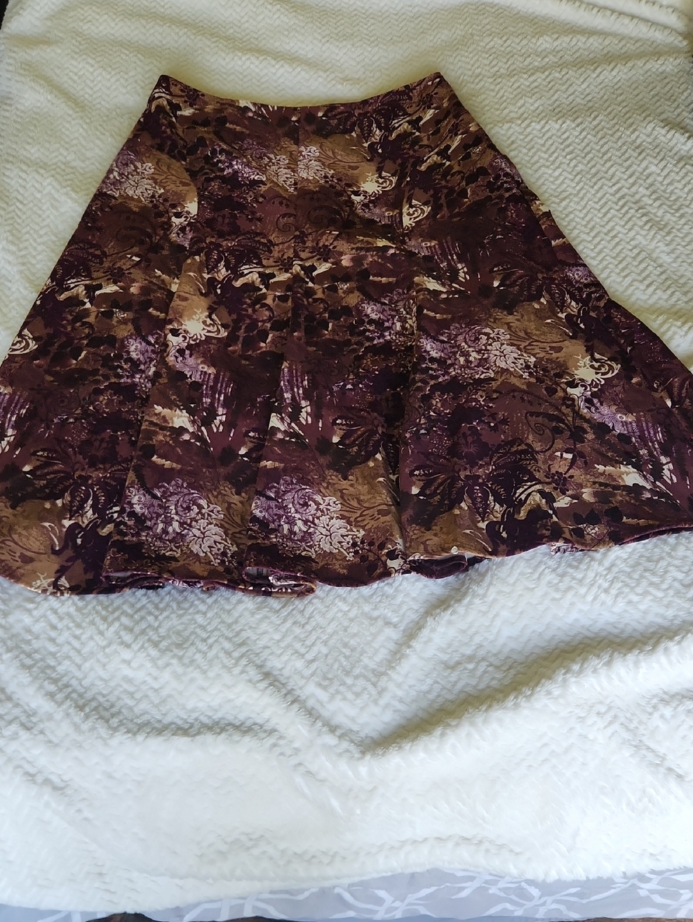 Christopher & Banks Faux Suede Purple and Brown Floral A-Line Skirt